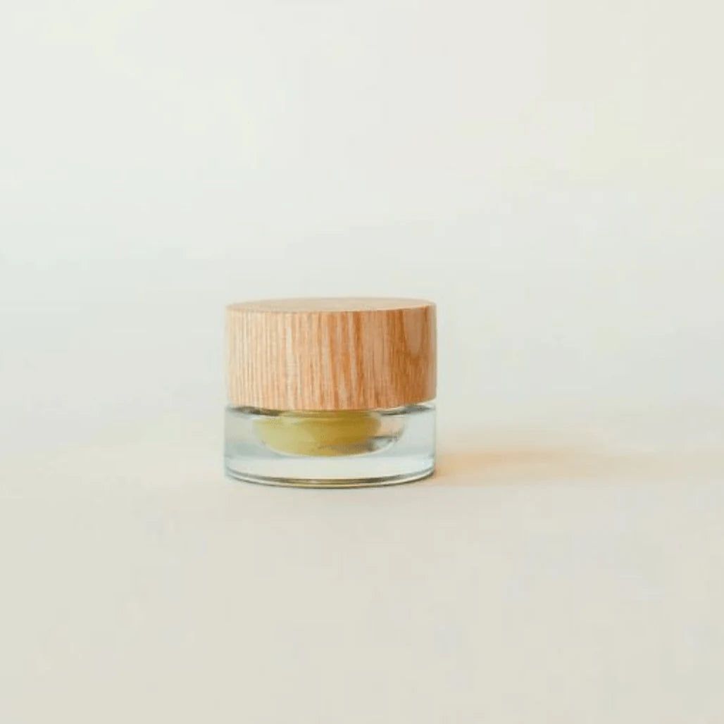 Verist Fresh Air CBD Lip Balm glass jar with wooden lid