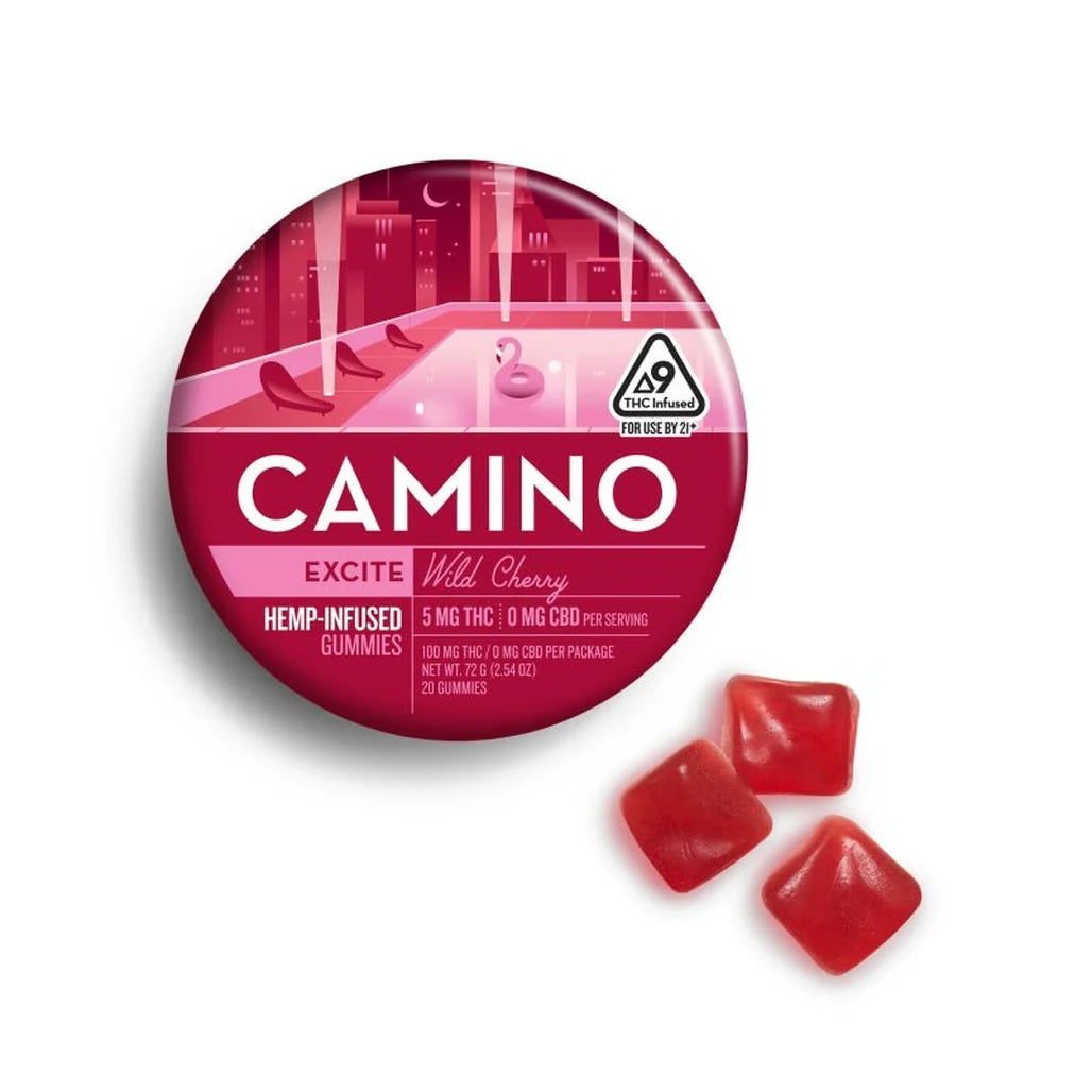 Camino Wild Cherry 5mg THC hemp gummies tin