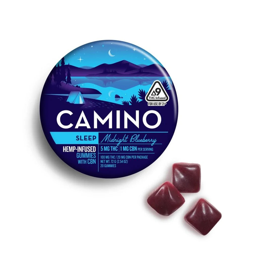 Camino Midnight Blueberry 5mg THC + 1mg CBN hemp gummies tin