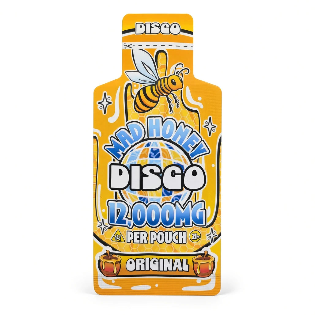 Disco Mad Honey 12,000mg (12g) single-serve pouch, Original, front
