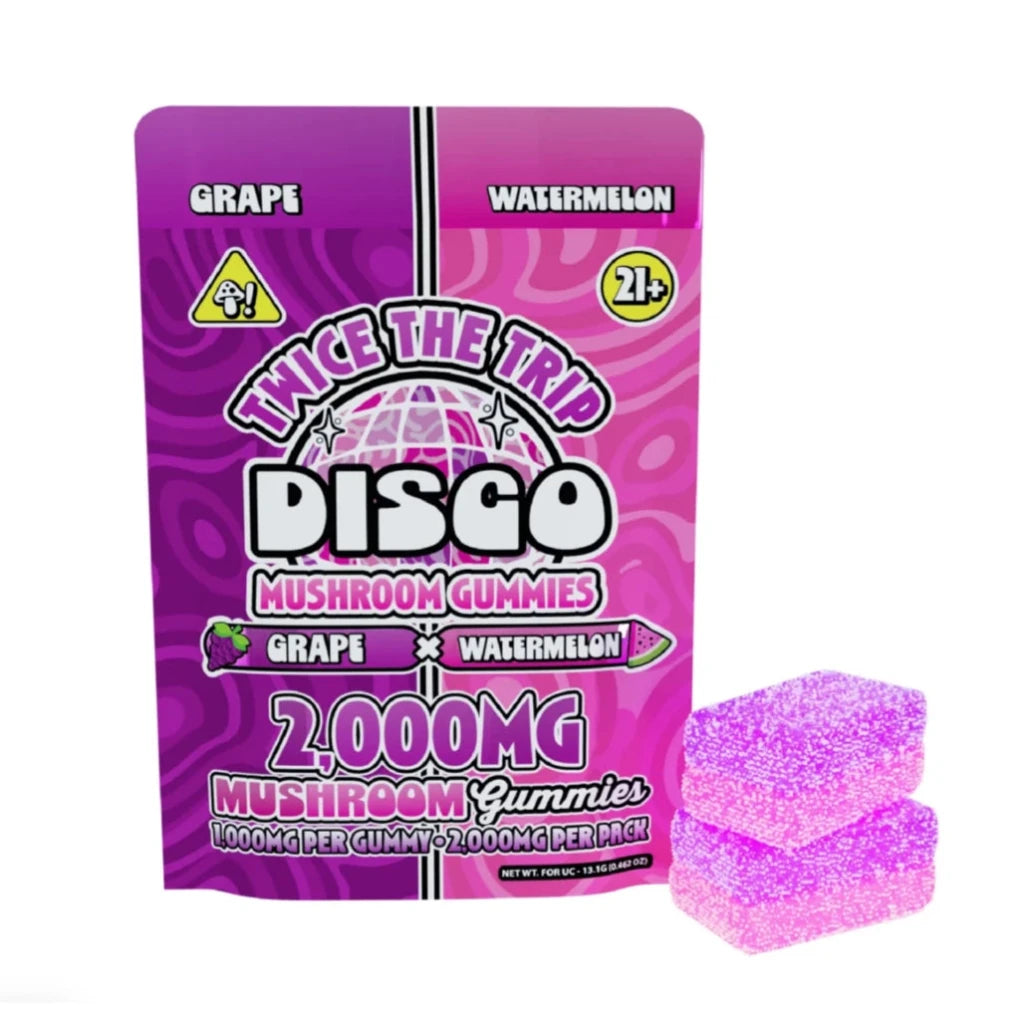 Disco Mushrooms 2000mg Legal Mushroom Gummies Grape x Watermelon Dual Flavor Pack