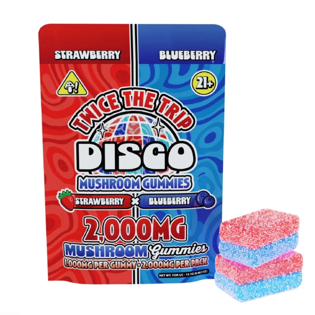 Disco Mushrooms Double Stack Legal Mushroom Gummies Strawberry x Blueberry 2000mg Pack