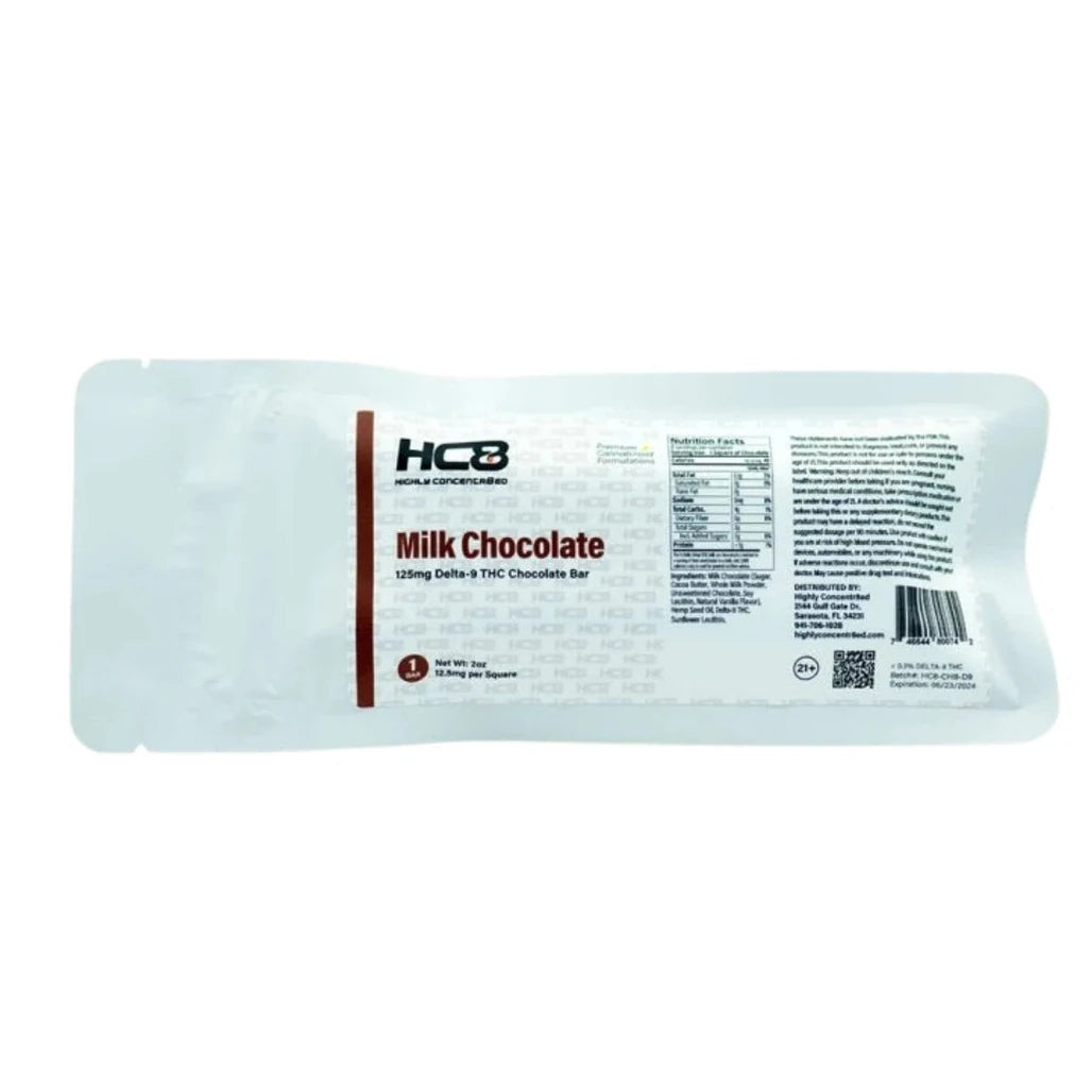 Highly Concentr8ed Milk Chocolate Delta-9 THC bar package