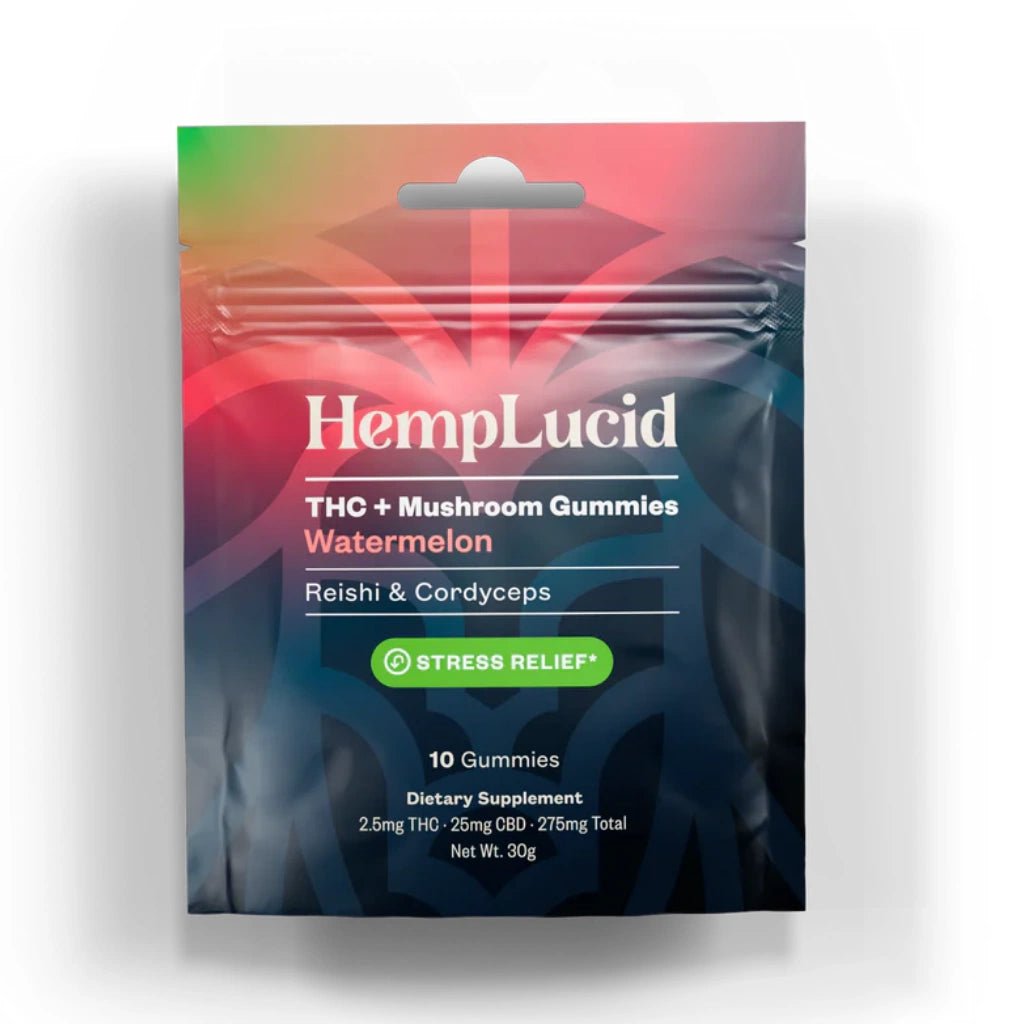 Hemp Lucid Stress Mushroom Gummies – Watermelon (Reishi + Cordyceps)
