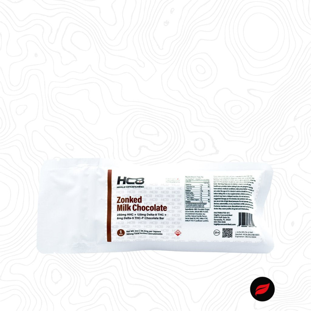 Highly Concentr8ed Zonked Chocolate Bar – 250mg HHC + 125mg Δ9 + 6mg THCP