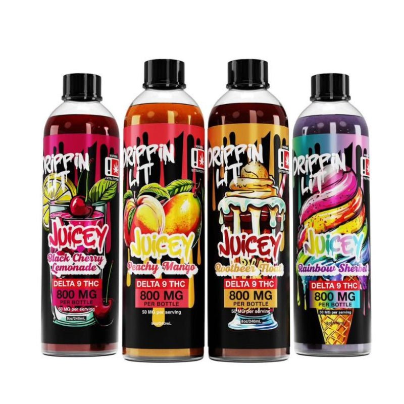 Juicey Drippin Lit 800mg Delta-9 Syrup Rootbeer Float, Rainbow Sherbet Juicey Drippin Lit 800mg Delta-9 Syrup Rootbeer Float, Rainbow Sherbet