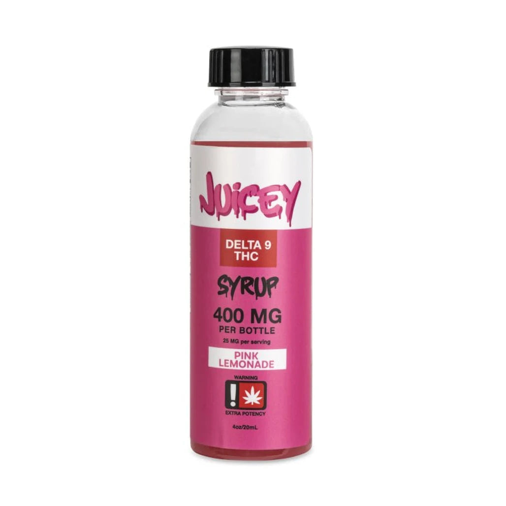 Juicey Pink Lemonade Delta-9 THC syrup bottle