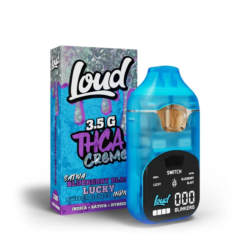 Loud 3.5g THCA Crème Switch dual-chamber disposable, Blueberry Blast sativa and Lucky indica