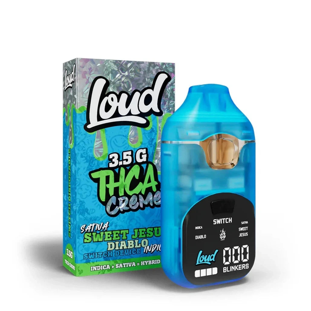 Loud 3.5g THCA Crème Switch dual-chamber disposable, Sweet Jesus sativa and Diablo indica
