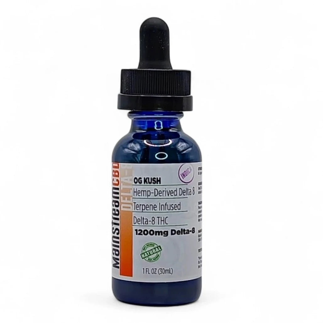 Mainstream CBD Delta-8 THC Tincture OG Kush (Indica), bottle and box