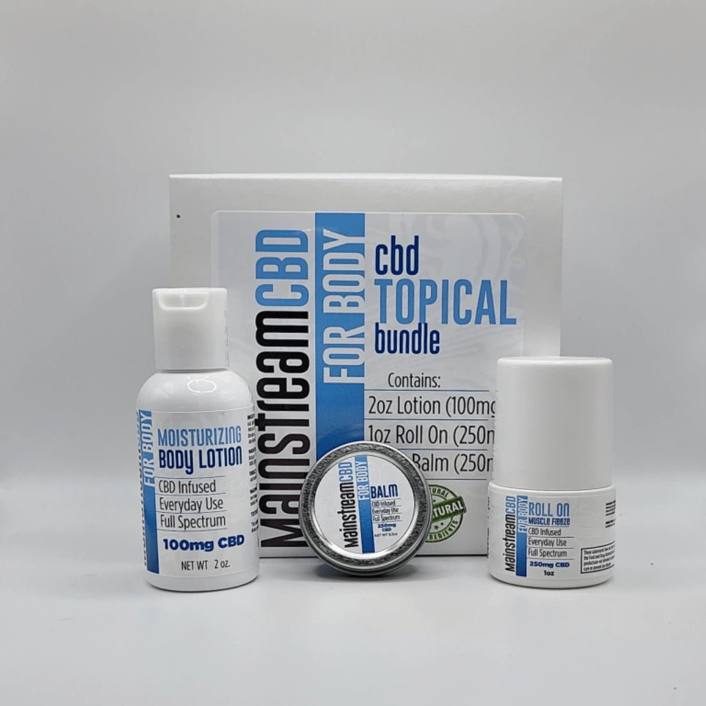 Mainstream CBD Topicals Bundle – 2oz Lotion + 1oz Roll-On + 0.5oz Balm
