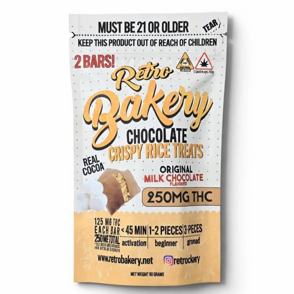 Retro Bakery THC Chocolate Crispy Rice Treats 250mg – 2 Bars (125mg Each)