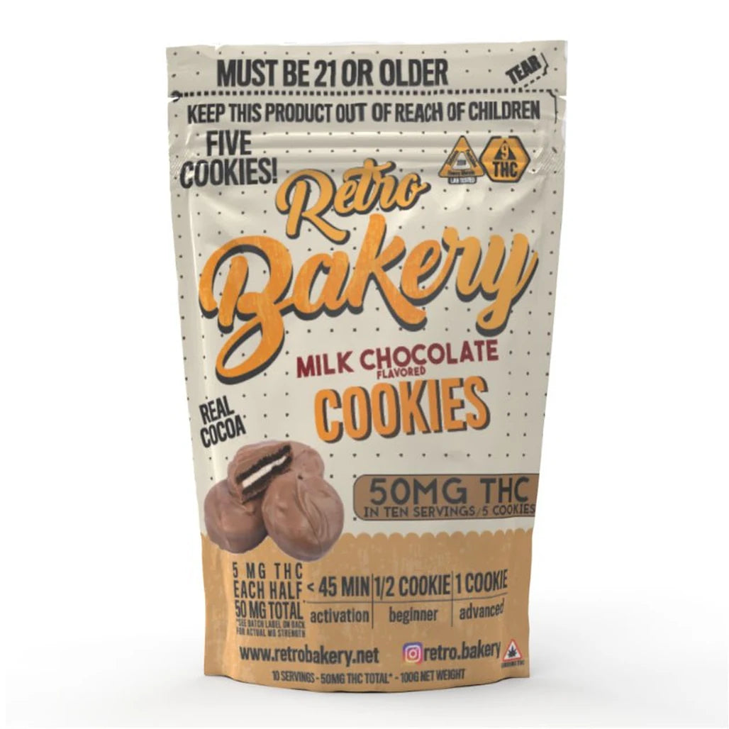 Retro Bakery Milk Chocolate Cookies package, 5 cookies, 50mg THC
