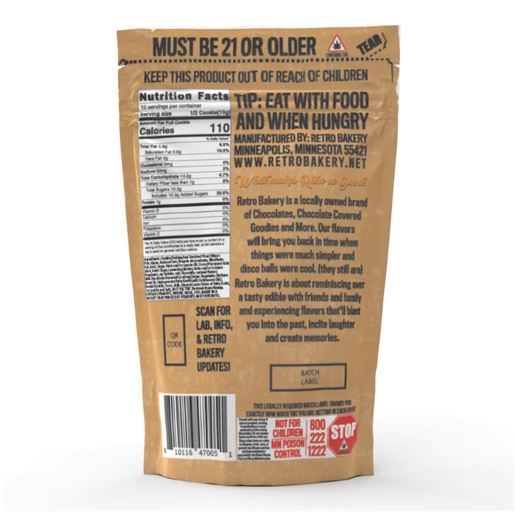 Retro Bakery Milk Chocolate Cookies package back with nutrition facts