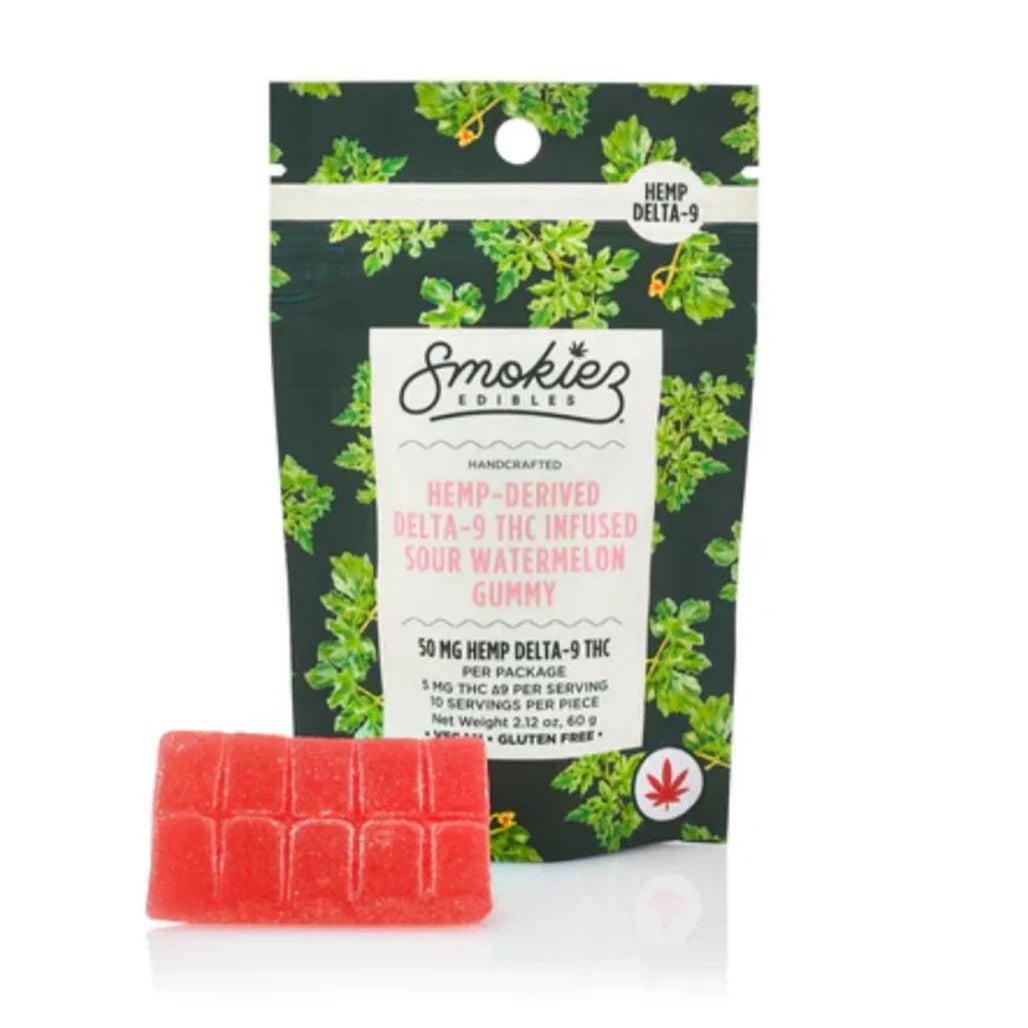 Smokiez Sour Watermelon Delta-9 THC gummy bar pouch