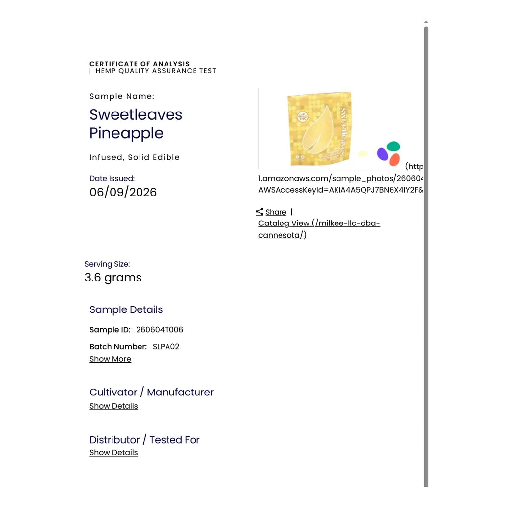 Certificate of analysis: SC Labs, Pineapple, batch SLPA02, issued Jun 9, 2026
