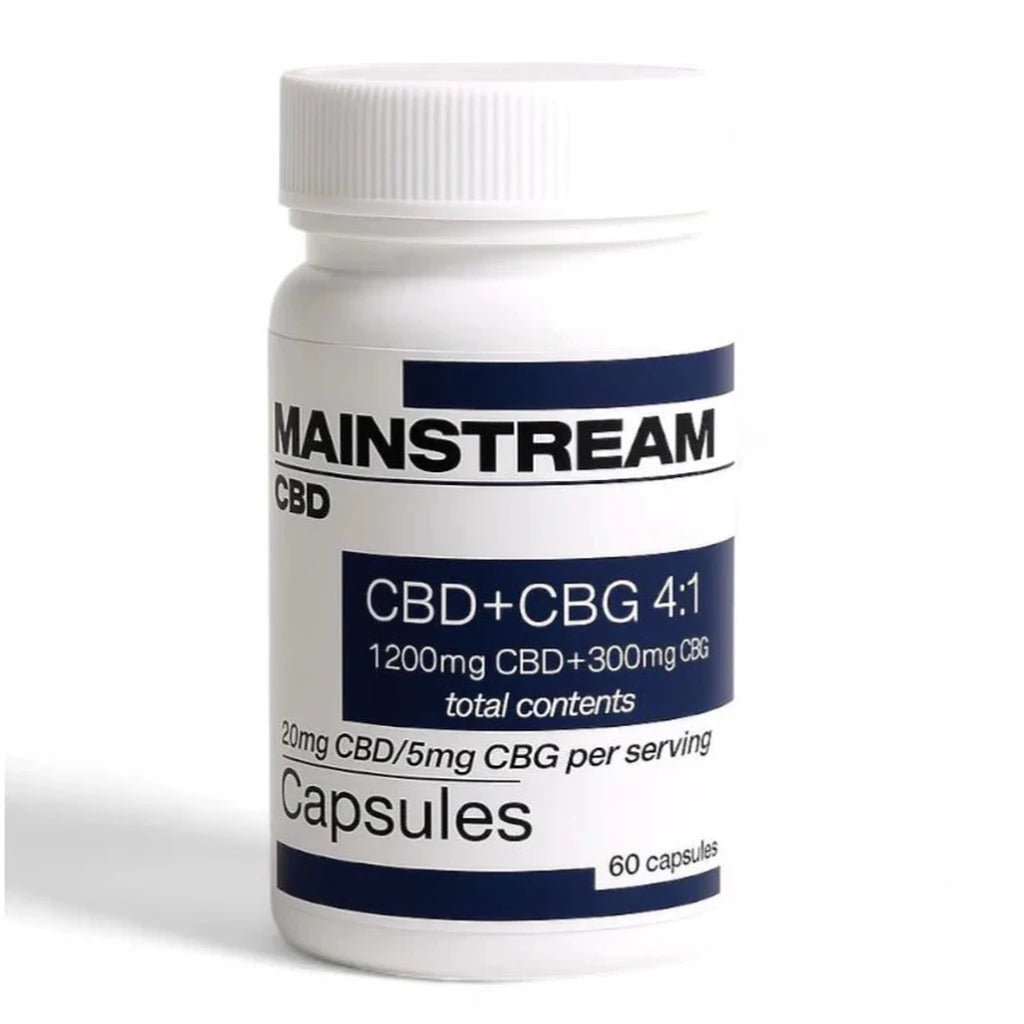 Mainstream CBD 25mg full spectrum CBD gel capsules, 20mg CBD + 5mg CBG vegan softgels, 60 count