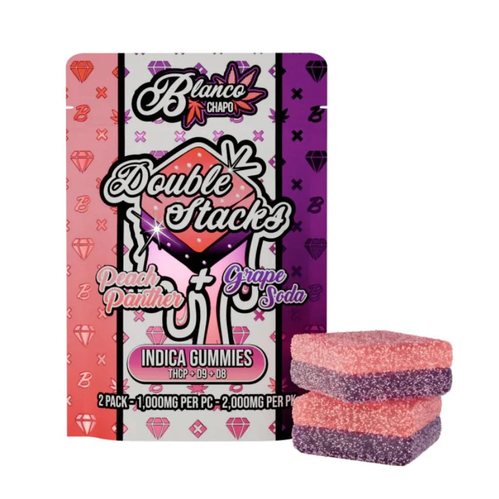 Blanco Chapo Double Stacks Peach Panther / Grape Soda indica gummies 2-pack