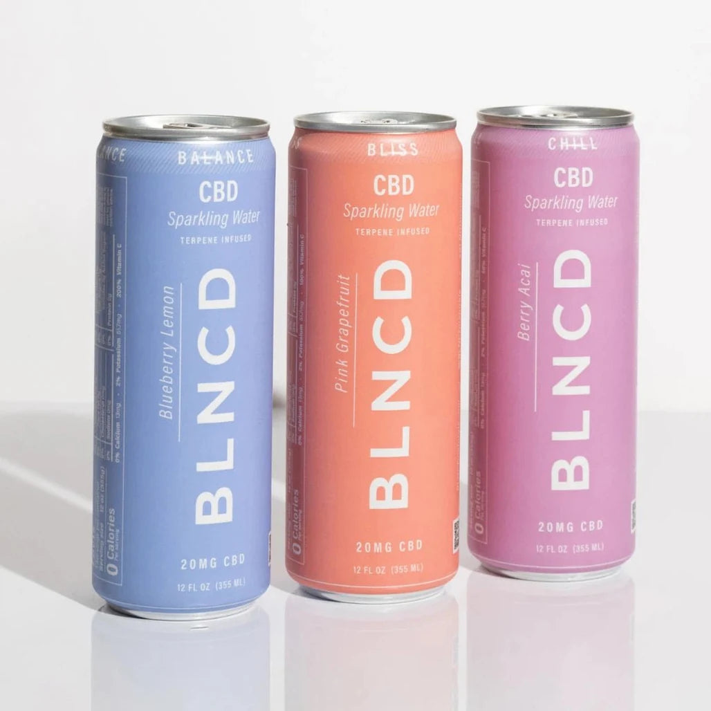 BLNCD Balance, Bliss and Chill CBD sparkling water cans