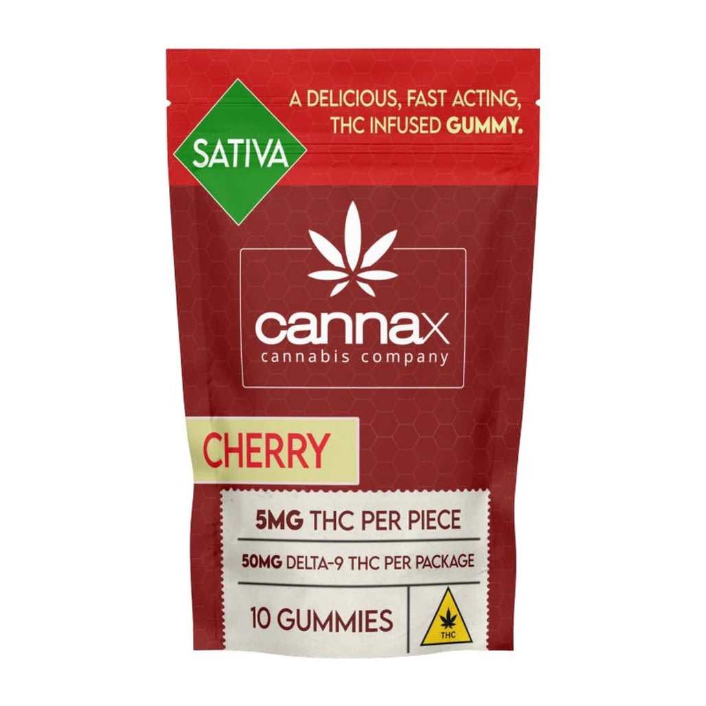 CannaX Sativa Delta-9 THC Gummies pouch, Cherry, 5mg THC, 10 count