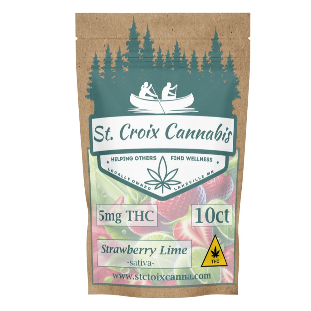 St. Croix Cannabis Delta-9 THC Gummies pouch, Strawberry Lime, 5mg THC, 10 count