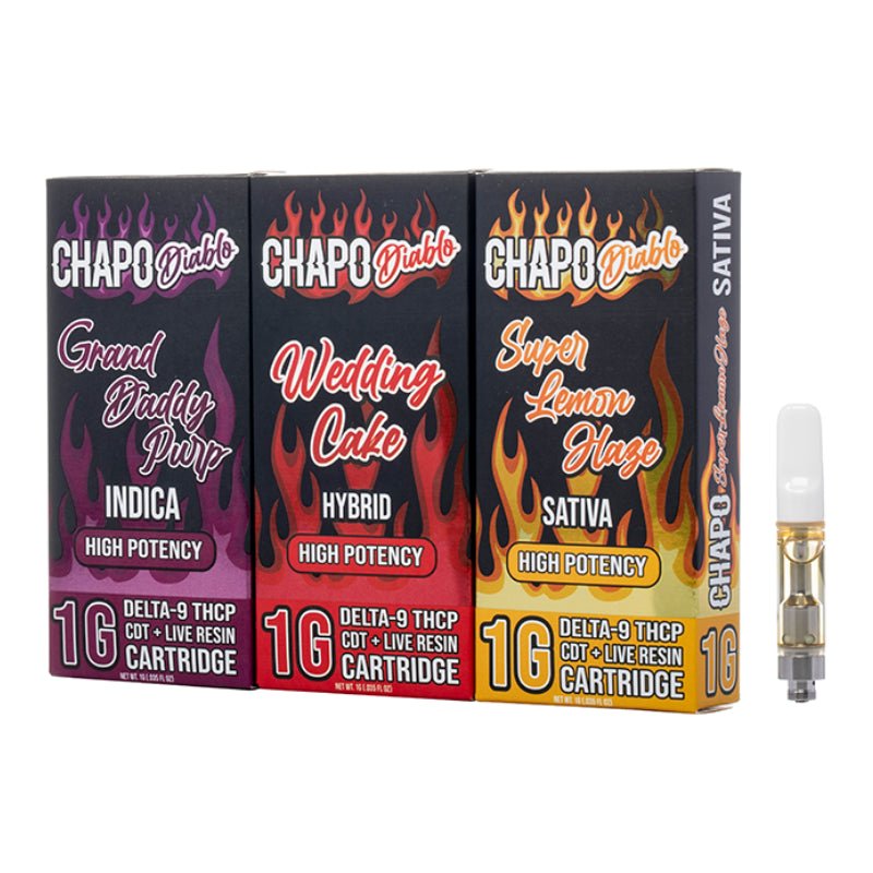 Chapo Extrax Diablo 1g THCP Cart – Granddaddy Purple, Wedding Cake