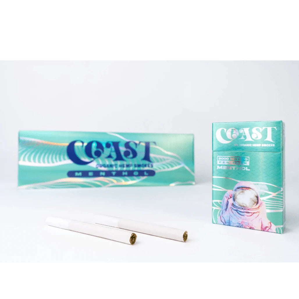 Coast CBD Smokes Menthol pack and cigarettes