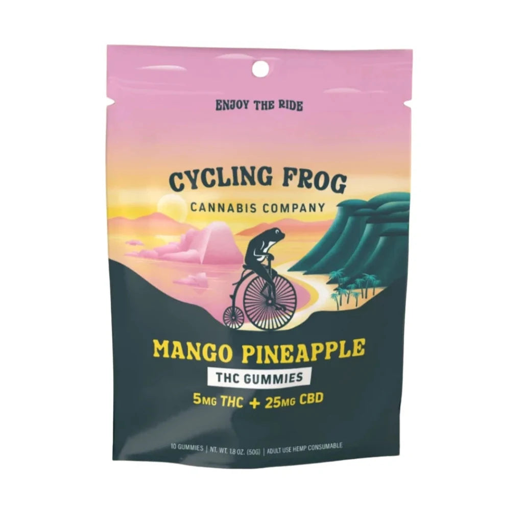 Cycling Frog 5mg THC + 25mg CBD Mango Pineapple gummies 10 count