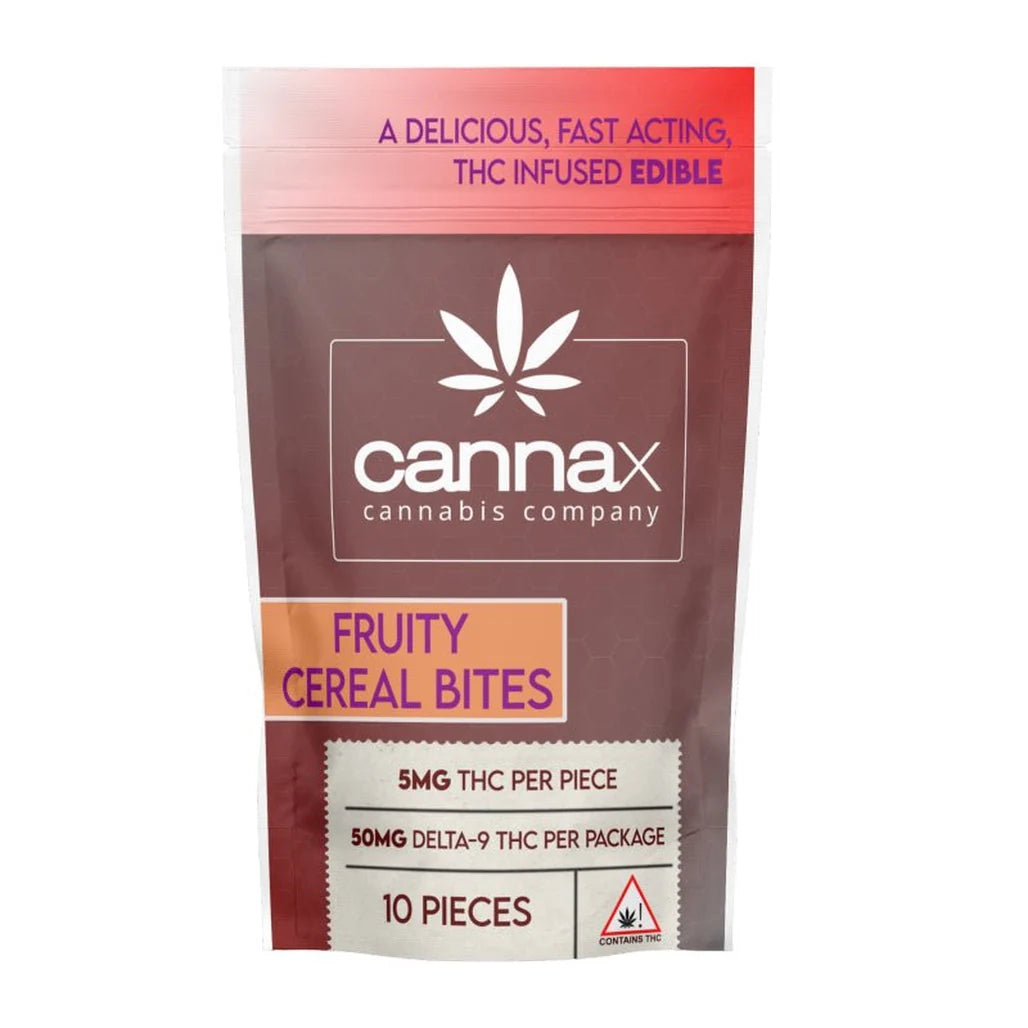 CannaX Fruity Cereal Bites bag, 5mg THC per piece, 10 pieces