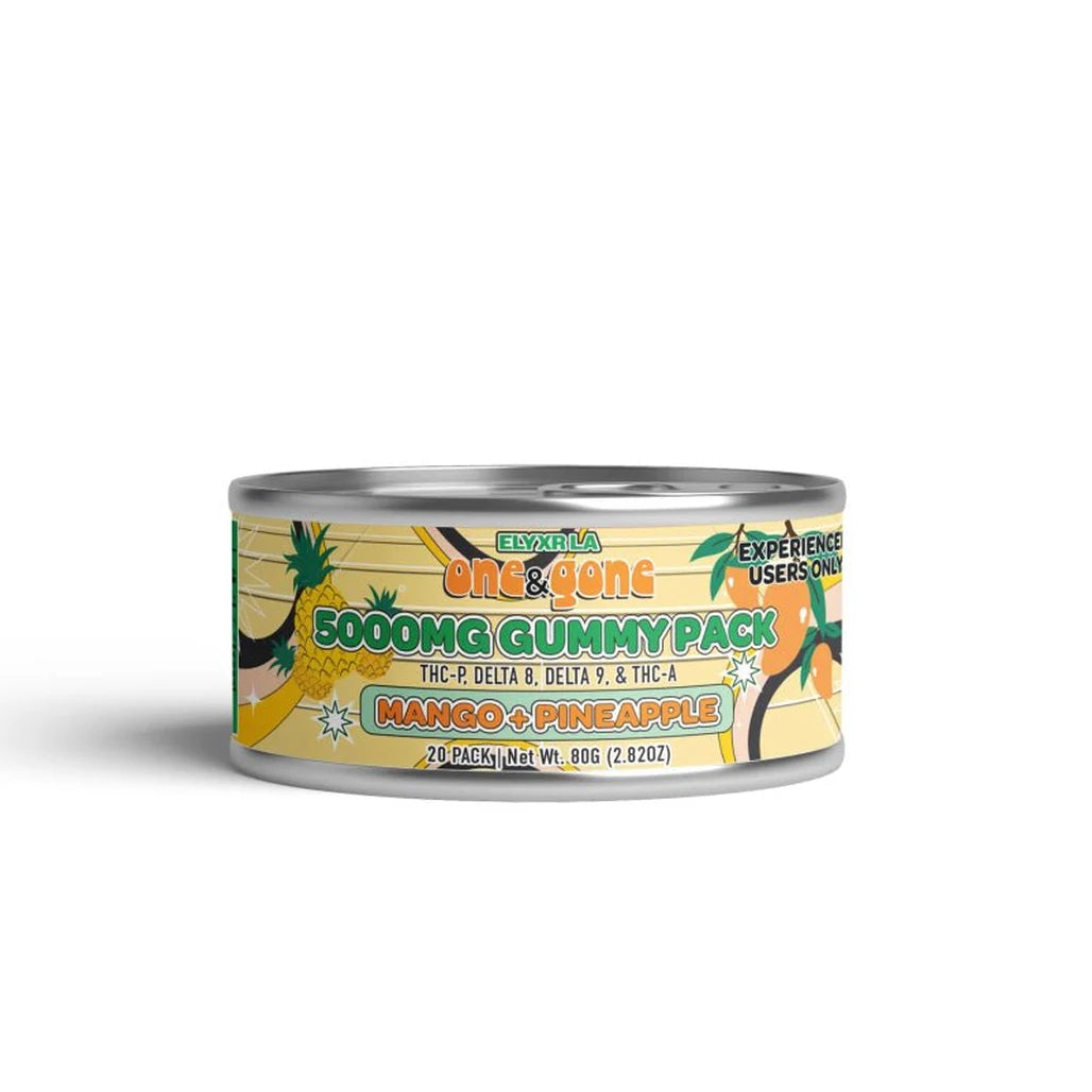 Elyxr LA One & Gone Mango + Pineapple gummies 20-count can, 5000mg