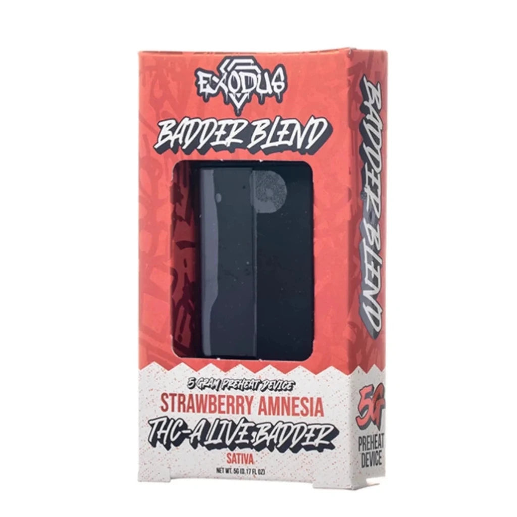 Exodus 5g Badder Blend THCA disposable, Strawberry Amnesia sativa, 5 gram preheat device