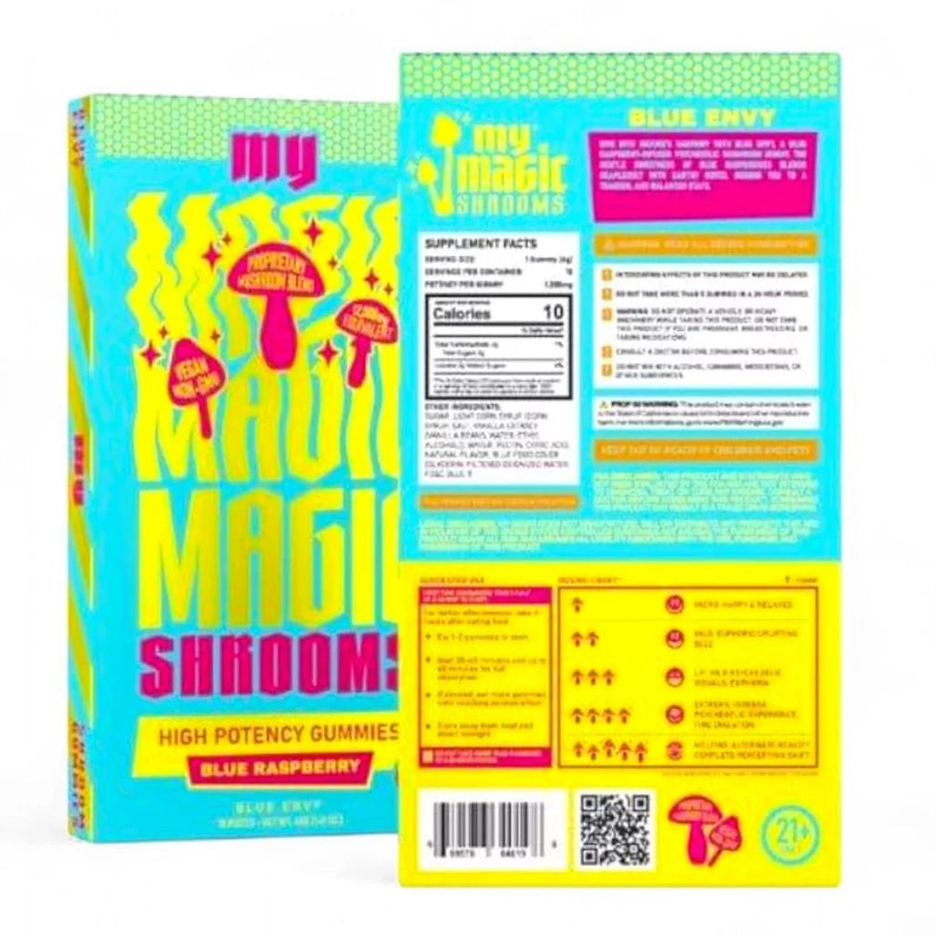 My Magic Shrooms Blue Raspberry high-potency gummies box