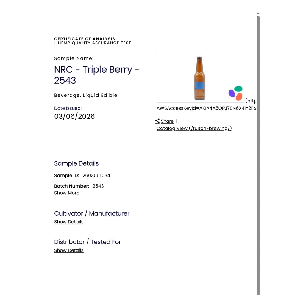 Certificate of analysis: SC Laboratories California, Triple Berry, batch 2543, issued Mar 6, 2026