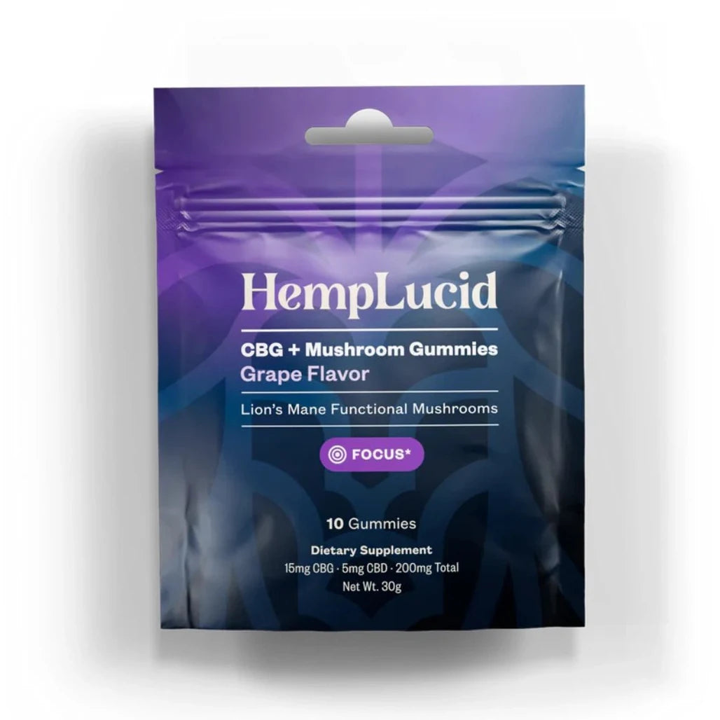 HempLucid FOCUS mushroom gummies, Grape, CBG + lion's mane