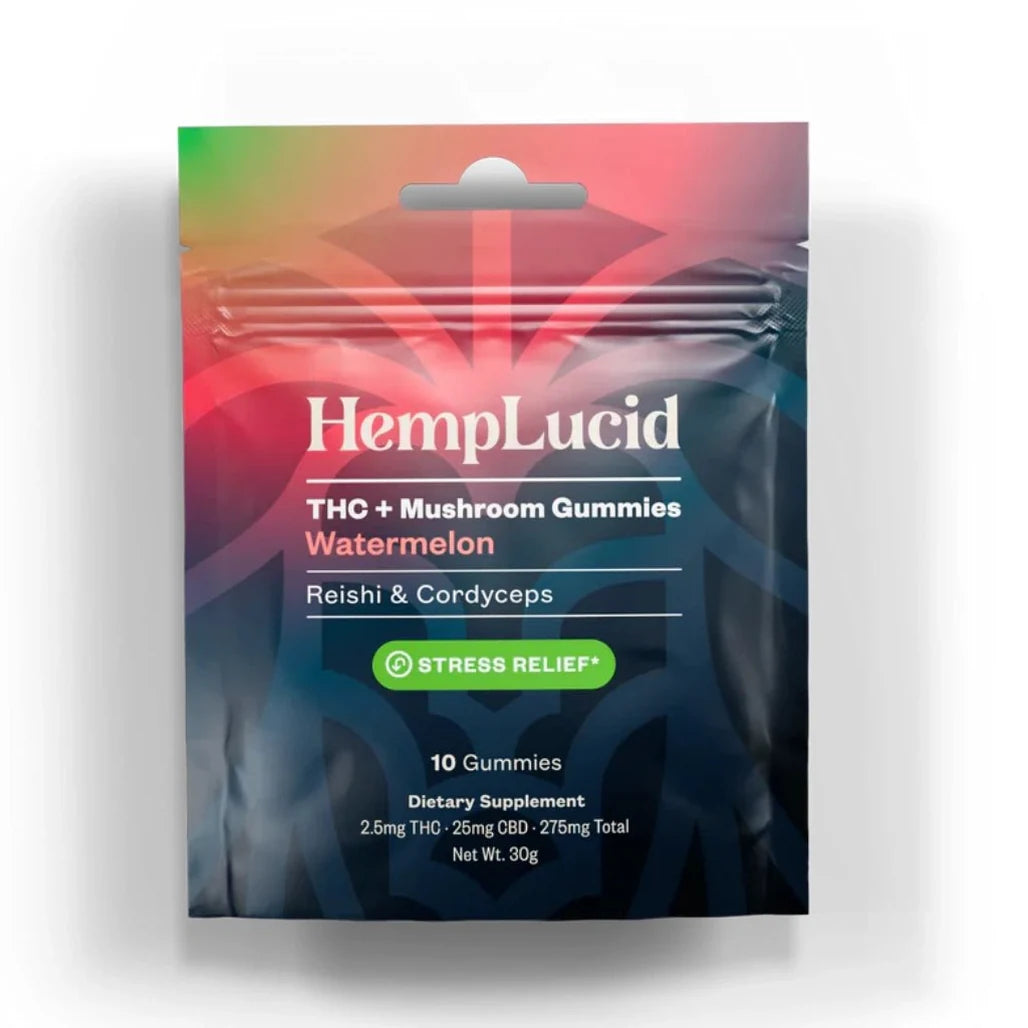 HempLucid STRESS mushroom gummies, Watermelon, reishi + cordyceps