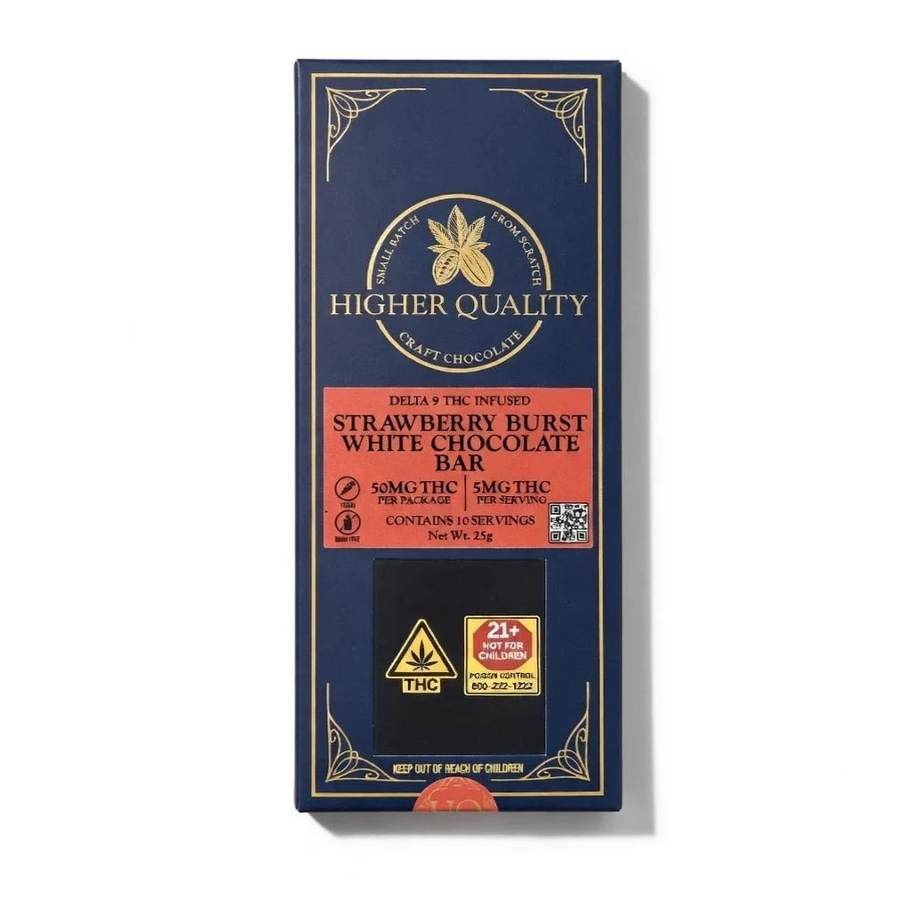 Higher Quality Strawberry Burst White Chocolate 50mg THC bar