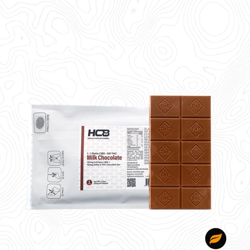 Highly Concentr8ed 1:1 Delta 9 THC + Full Spec CBD Chocolate Bar (300mg)