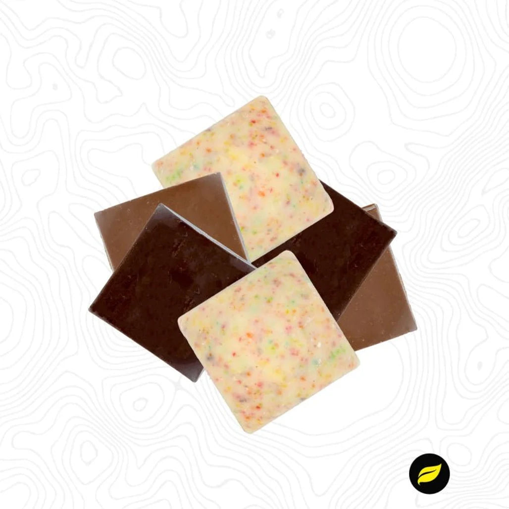 Highly Concentr8ed assorted THC chocolate pieces: milk, dark and white