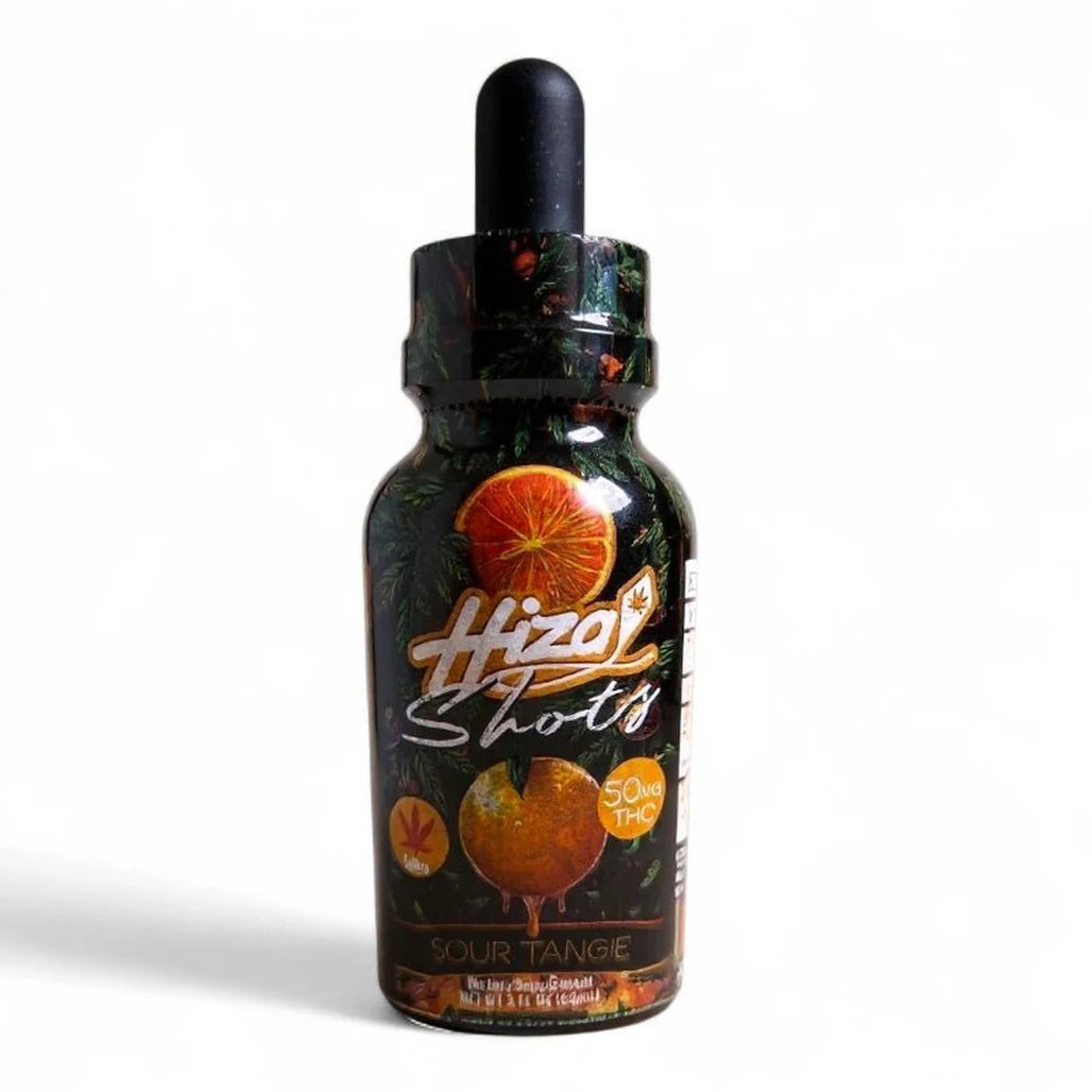 Hiza Shots Sour Tangie 50mg Delta-9 THC dropper bottle