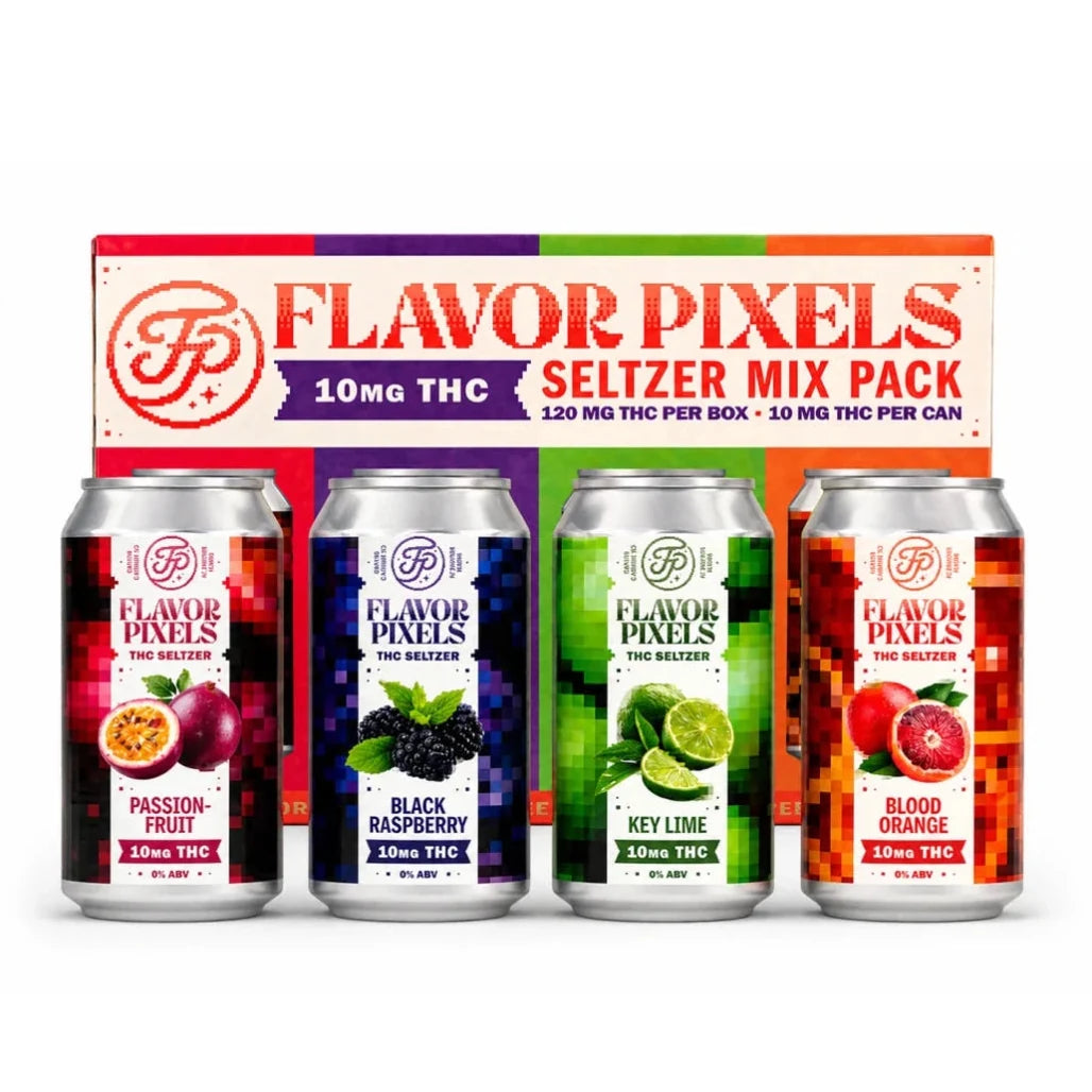 Insight Flavor Pixels 10mg THC Seltzer Mix Pack with Passionfruit, Black Raspberry, Key Lime and Blood Orange cans