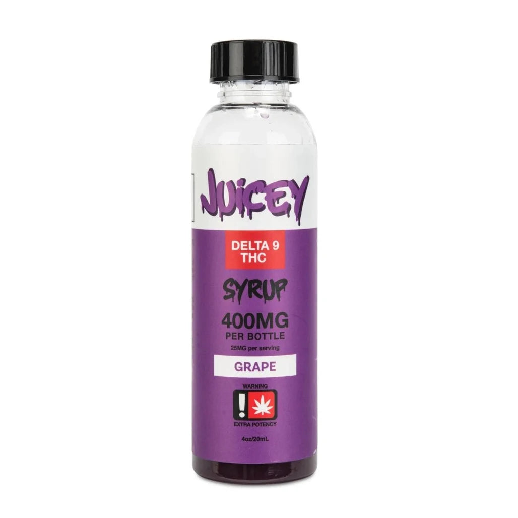 Juicey Grape Delta-9 THC syrup bottle, alternate photo