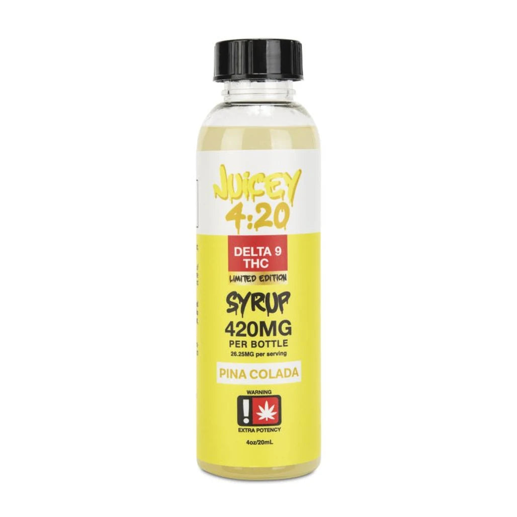 Juicey Piña Colada Delta-9 THC syrup bottle