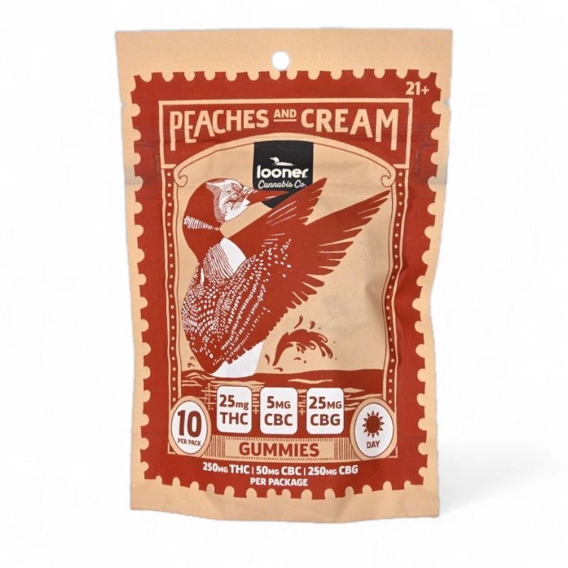 Looner Peaches & Cream 25mg THC + 25mg CBG + 5mg CBC Gummies – Mood & Balance