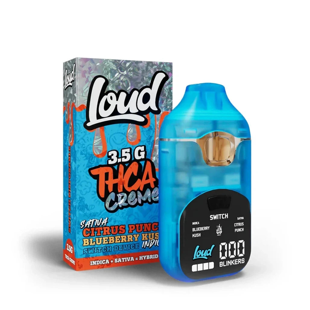 Loud 3.5g THCA Crème Switch dual-chamber disposable, Citrus Punch sativa and Blueberry Kush indica