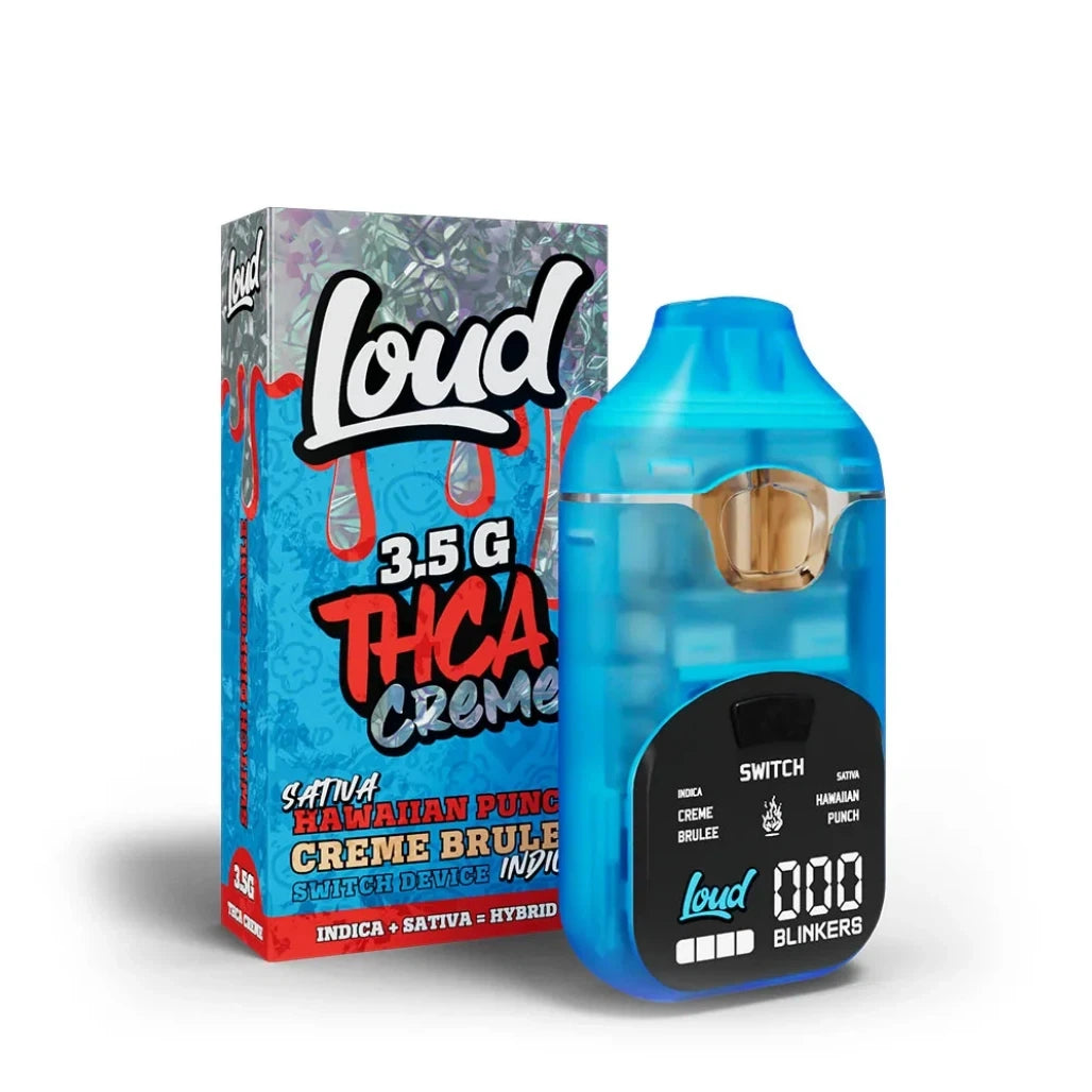Loud 3.5g THCA Crème Switch dual-chamber disposable, Hawaiian Punch sativa and Crème Brule indica
