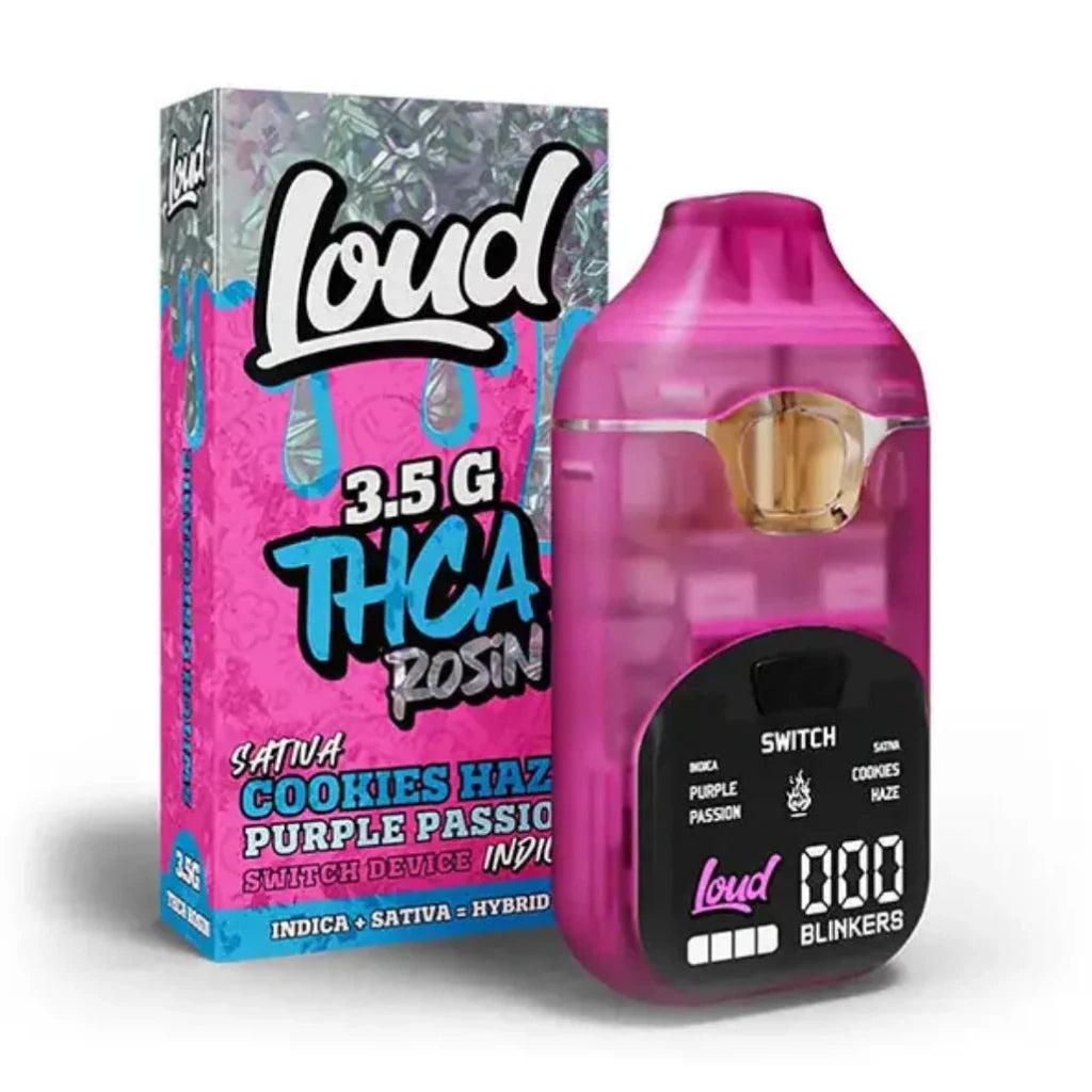 Loud 3.5g THCA Rosin Switch — Cookies Haze + Purple Passion dual-chamber disposable