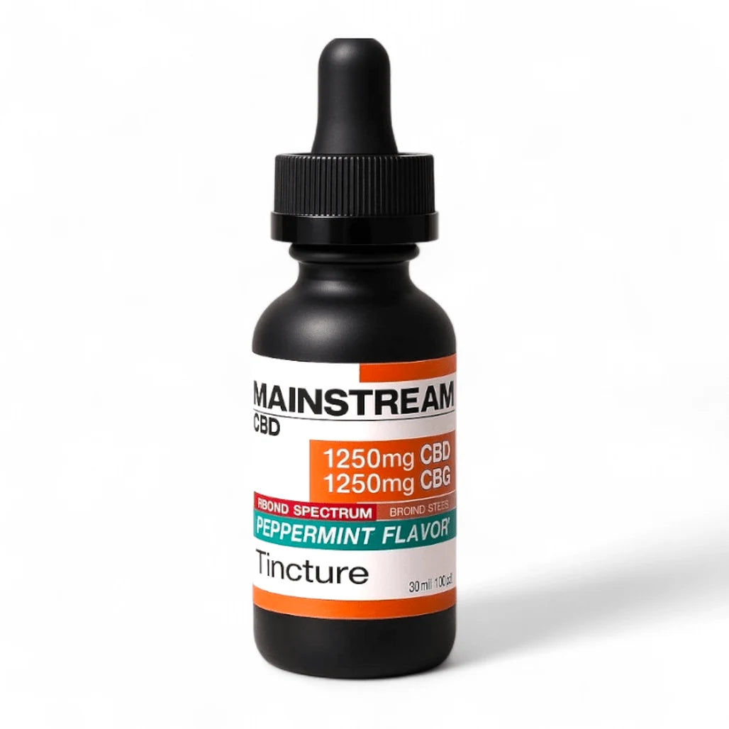 Mainstream CBD Broad Spectrum CBD + CBG Tincture 2500mg bottle and box