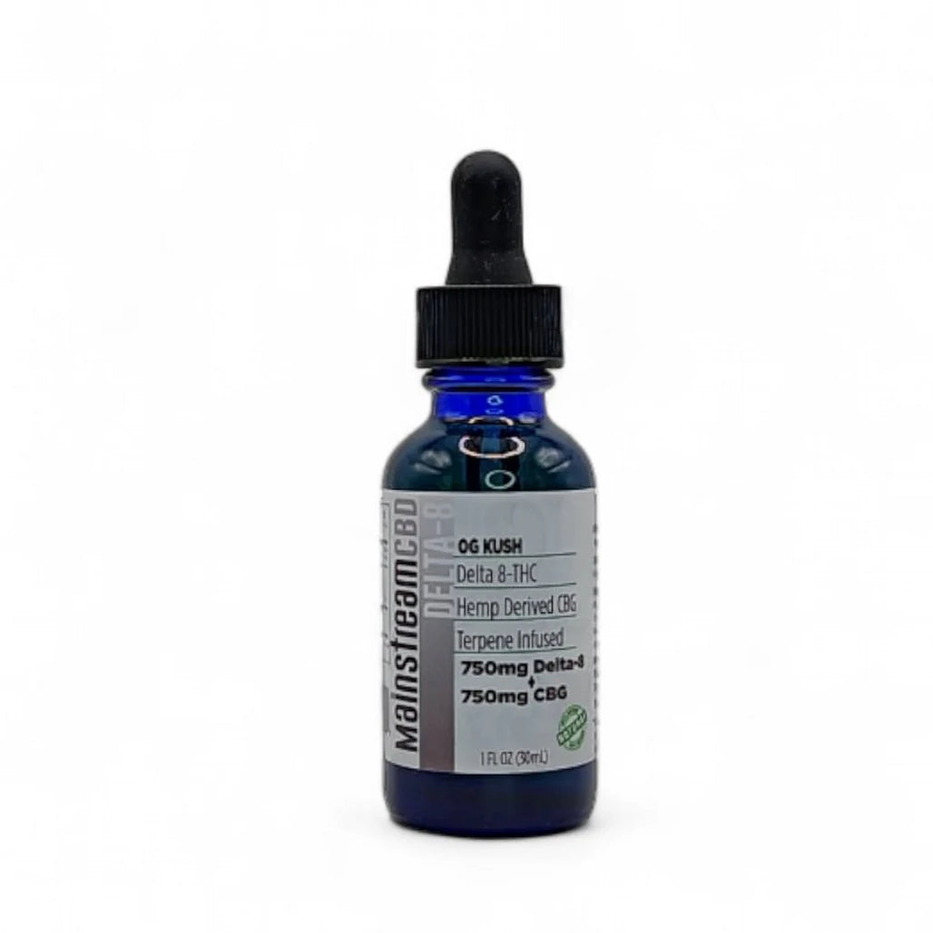 Mainstream CBD Delta-8 + CBG Tincture 750mg + 750mg, OG Kush hybrid, 30mL bottle