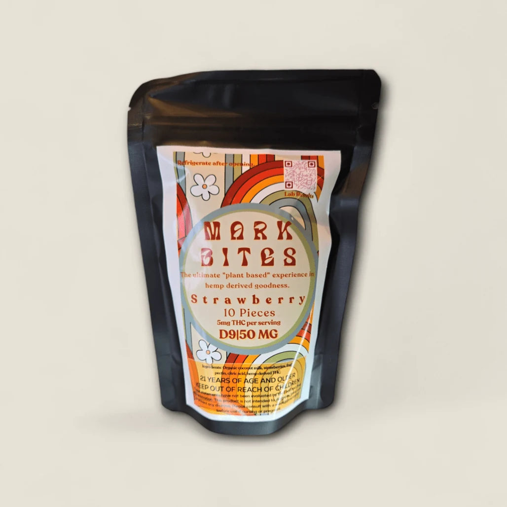 Mark Bites Strawberry plant-based THC bites bag, 10 pieces, 5mg each, 50mg Delta-9