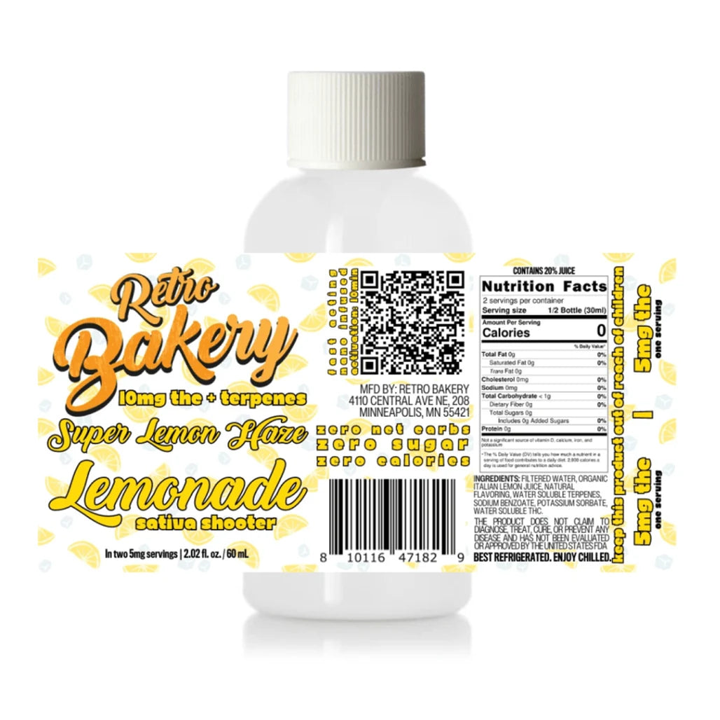 Retro Bakery 10mg THC Shot, Super Lemon Haze Lemonade (Sativa), 2oz bottle